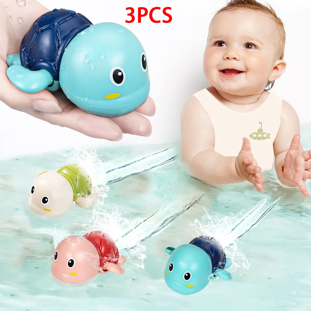 3PCS Baby Bath Toys Water Chain Clockwork Bathing Cute Swimming Turtle Toy - £9.99 GBP