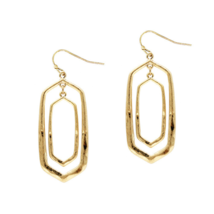 Double Hexagon Dangle Drop Earrings Gold - £9.66 GBP