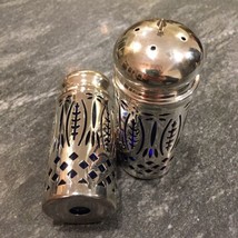 Silver Plate Pierced Cobalt Blue Salt &amp; Pepper Shakers - £22.25 GBP