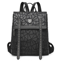 Women&#39;s Bag Composite Cowhide Leather Backpack For Women Fashion Rivet Black Bag - £61.01 GBP