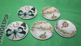 5 Piece Pottery Barn Post Card Collection Trinket Plates Butterfly And Coastal - £31.64 GBP