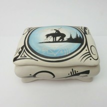 maryboy navajo CLAY BOX hand painted signed &amp; carved Indian rider near lake - $63.24