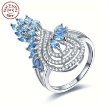 925 Sterling Silver Hollow Design Ring with Zircon Beads - £54.84 GBP