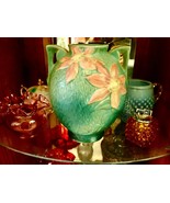 vintage Roseville Pottery Clematis Green Vase 107-8 BLUE / GREEN TEAL - £116.07 GBP