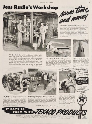 1951 Print Ad Texaco Farm Products John Deere Tractor,Gas Truck,Farm Workshop - $20.44