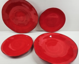 4 Pc Noemi Ceramiche Red Swirl Dinner Salad Plates Set Crafted Umbria It... - £70.87 GBP