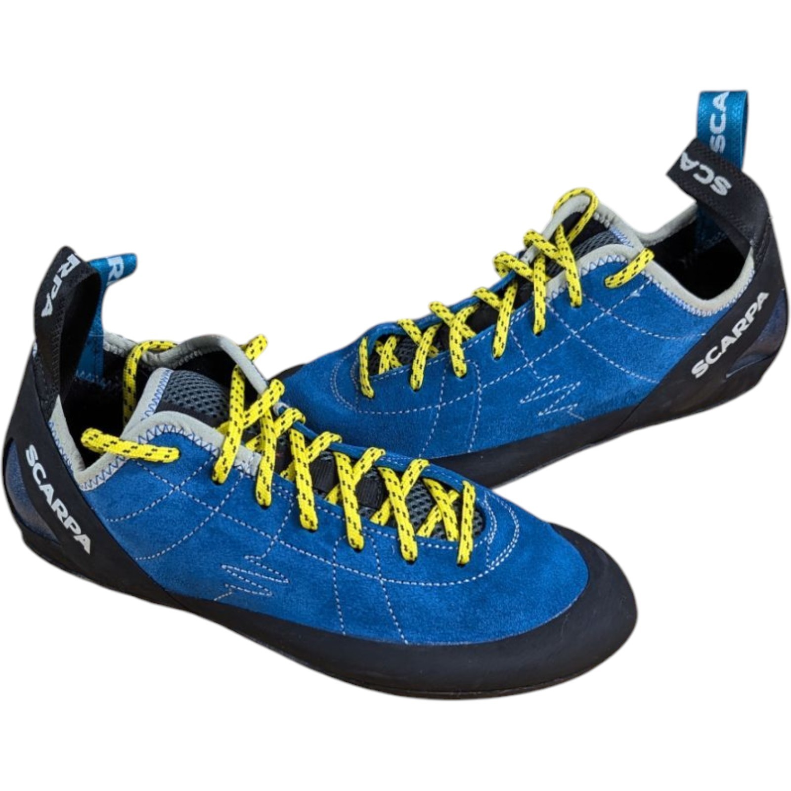 Scarpa Helix Rock Climbing Shoes Mens Size 9.5 US XS Edge Blue Suede Yel... - $118.80