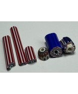 6 Antique Venetian Blue Red White Layered Chevron Glass African Trade Be... - $132.61 CAD