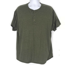 Hanes Mens Shirt Size XL Green Polo Button Short Sleeve Soft Henley Norm Core - £11.63 GBP