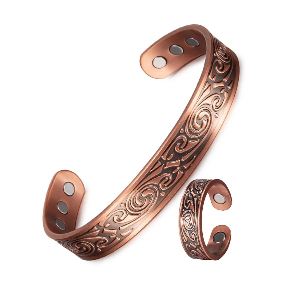 Viking Magnetic Pure Copper Jewelry-Set Adjustable Cuff Bracelet Ring Vintage He - £27.12 GBP