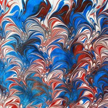 Original Art Ole Red White and Blue No1 Colorful Handmade Marbled Paper Painting - £51.95 GBP