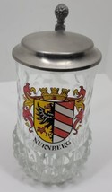 Vtg Bleifrei Nurnberg Glass Beer Stein Mug Zinn Pewter Lid Germany Castl... - $38.69