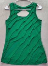 BCX Tank Women&#39;s Small Green Polyester Ruffle Sleeveless Round Neck Cutout Back - £14.74 GBP