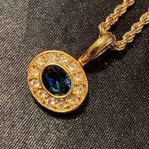 Vintage Avon 14” Blue Topaz Crystal Cuban Link Chain Necklace - £106.19 GBP