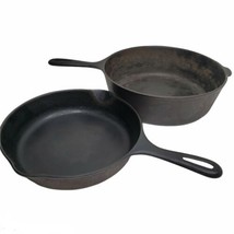 Vintage Wagner Ware Sidney Seasoned Cast Iron Skillet Fry Pan-6 &amp; Deep Chicken 8 - £79.92 GBP