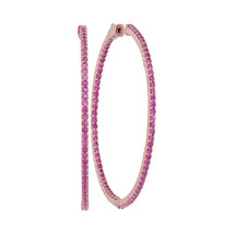 14kt Rose Gold Womens Round Natural Pink Sapphire Slender Hoop Earrings - £1,432.85 GBP