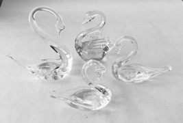 Lot 4 Crystal Art Glass Swan Figurines Hand Blown Studio Made Clear Birds - £42.07 GBP
