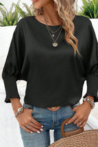 Black Shirred Dolman Sleeve Satin Blouse - $18.99