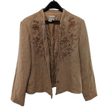 Coldwater Creek Gold Tweed Floral Embroidered Cardigan Sweater Jacket Blazer 12 - £78.62 GBP