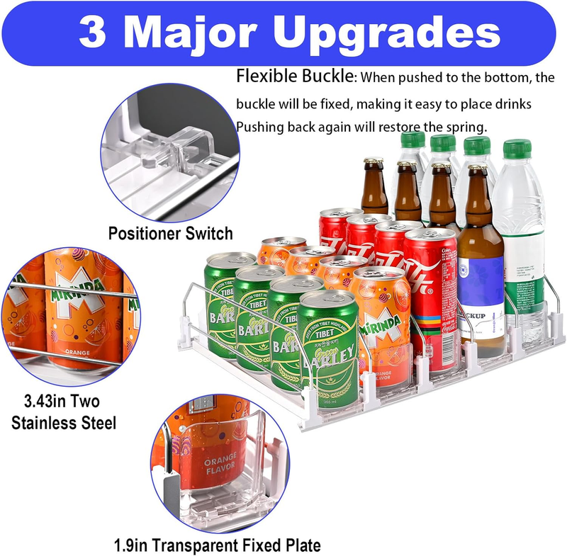Drink Organizer for Fridge (Adjustable Width), 16.5” D Soda Can Fridge Drink Org Item image 3