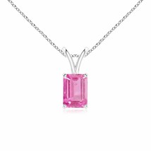Authenticity Guarantee 
Emerald-Cut Pink Sapphire Solitaire Pendant with V-Ba... - £657.03 GBP