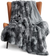 Bedsure Faux Fur Blankets Twin Size Grey - Tie-dye Fuzzy Fluffy, 60x80 inches - £37.44 GBP