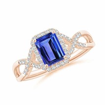 ANGARA Emerald-Cut Tanzanite Criss Cross Ring with Diamond Halo - £1,565.99 GBP