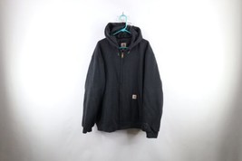 Vtg Carhartt Mens 2XL Faded Spell Out Quilt Lined Full Zip Hoodie Jacket Black - £70.02 GBP