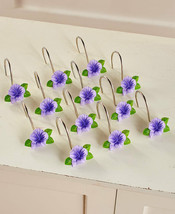 Set of 12 Shower Curtain Hooks Cassidy Purple Flower Floral Bath Home Decor - £9.26 GBP