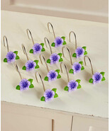 Set of 12 Shower Curtain Hooks Cassidy Purple Flower Floral Bath Home Decor - $11.59