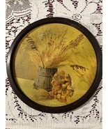 Vintage Tin Metal Round Serving Platter Wheat In Bucket Shabby Chic - £7.64 GBP