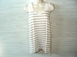 Faded Glory Tank Top Womens L Off-White &amp; Brown Stripes Racer Back Eyelet Accent - £7.48 GBP