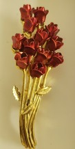 Vintage 1997 Dm Goldtone Red Enamel Roses Bouquet Pin Brooch - £11.59 GBP