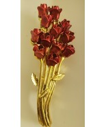 Vintage 1997 DM Goldtone Red Enamel ROSES BOUQUET Pin Brooch - $14.56