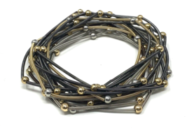 Set of 15 Spring and Bead Stretch Station Bracelets in Silver, Bronze, and Gold - £11.27 GBP