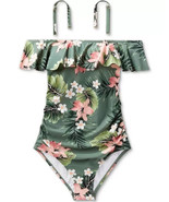 Kona Sol Women&#39;s Green Floral Off-Shoulder One Piece Swimsuit Small 4-6 NWT - $18.77