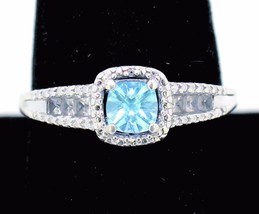 Blue Topaz &amp; Cubic Zirconia Ring Real Solid 925 Sterling Silver 2.7 G Size 11.75 - £19.64 GBP