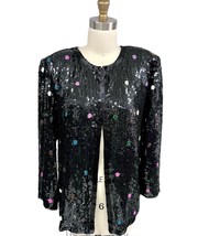 Vtg 80s Scala Sequin Jacket M Black Silk Color Circles Disco Glam Evening - $123.70