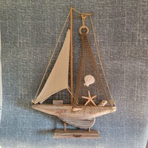 Nautical Theme Sailboat  Handmade Wooden  Cute Beach Style Model Sail Boat - £12.89 GBP