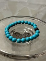 Stone Bead Bracelet Aqua and Black Beads Stretchy - £7.77 GBP