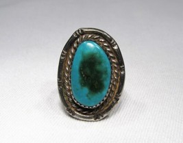 Vintage Blue Green Turquoise Vintage NAVAJO Old Pawn Silver Ring C2035 - £63.69 GBP