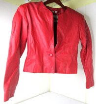 Wilson&#39;s Women&#39;s Red Leather Cropped Jacket - Size Medium - One-Button Closure - £54.20 GBP