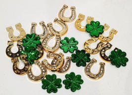 St Patrick&#39;s Day Green Shamrocks Gold Horshoes Crafts Table Scatter Bowl Filler - $15.83