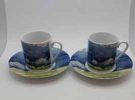 VTG Van Gough Espresso Cups And Saucers Wheatfield Under The Clouds Set Of 2 - £15.50 GBP