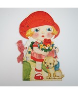 Vintage Valentine Mechanical Red Hat Blonde Girl Puppy Dog LARGE Story B... - £78.68 GBP
