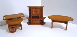 Dollhouse Miniatures 1:12 Tea Cart, Hutch, Dining Room Table - £16.95 GBP