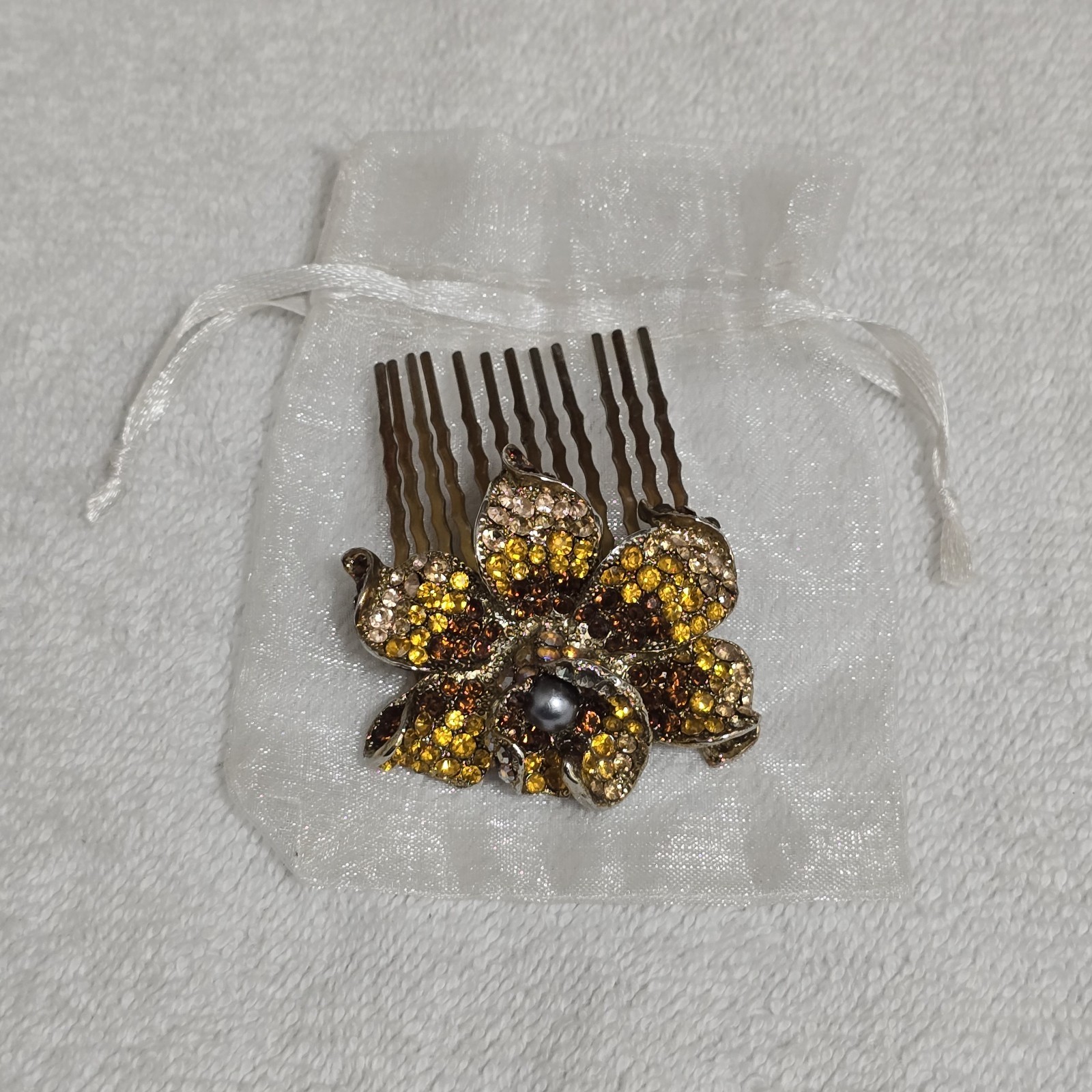 Soho Style Floyster Gold Tone Rhinestone Hair Comb 2 X 2.6" READ Item image 10