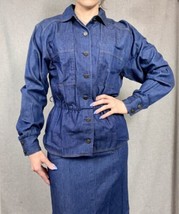 Western Cowgirl Blue Denim Dress Jean Peplum Faux Jacket Suit Sz M Vinta... - £34.25 GBP