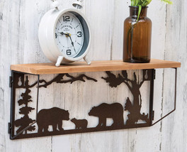 Forest Rustic Western Black Bear Family Metal Cutout Art Wall Hanging Wood Shelf - £35.85 GBP