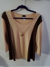 Salon Studio 3/4 Sleeve Beige/Brown Top Womens XL with necklace - £27.34 GBP